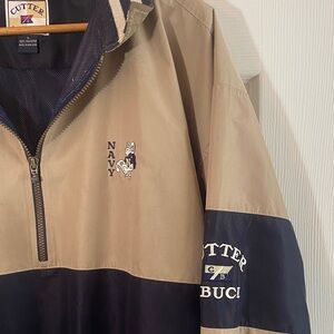 Cutter & Buck Embroidered Navy -Tan Colorblock Half-Zip Shirt Jacket- golf